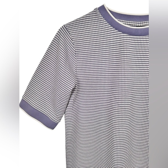 Icône crewneck elevated tshirt, M, purple & white check pattern, Retro-Modern - Picture 2 of 5